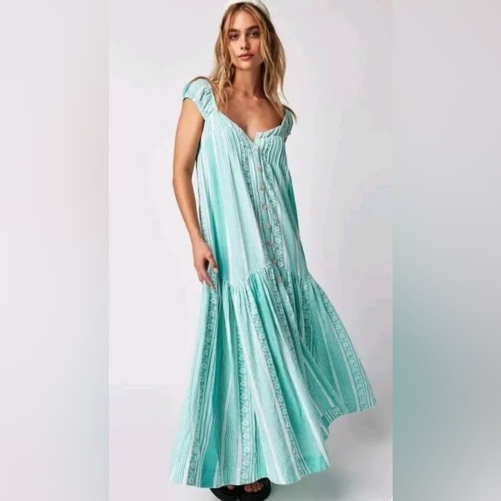 FREE PEOPLE Mabel Maxi Dress NEW Size M Undyed Combo Green